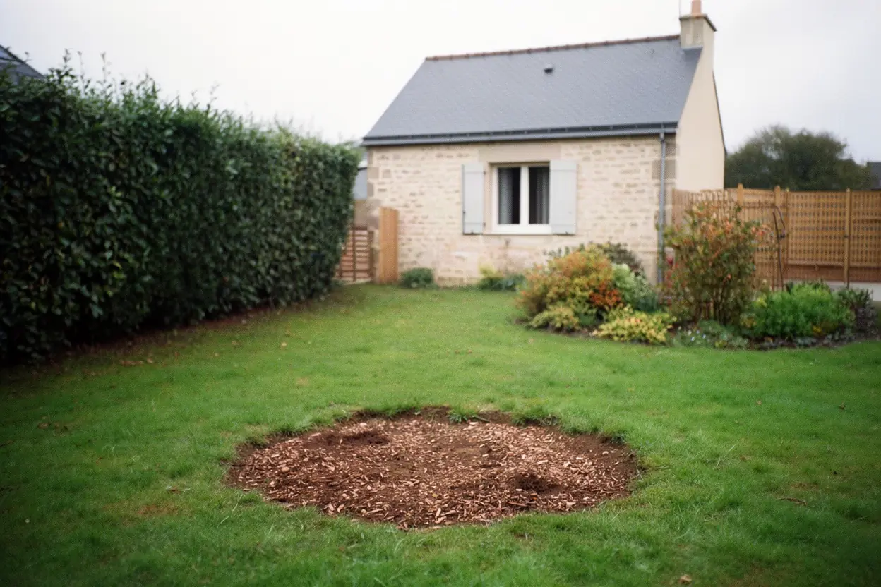 Zone de jardin libérée après dessouchage à Nouainville