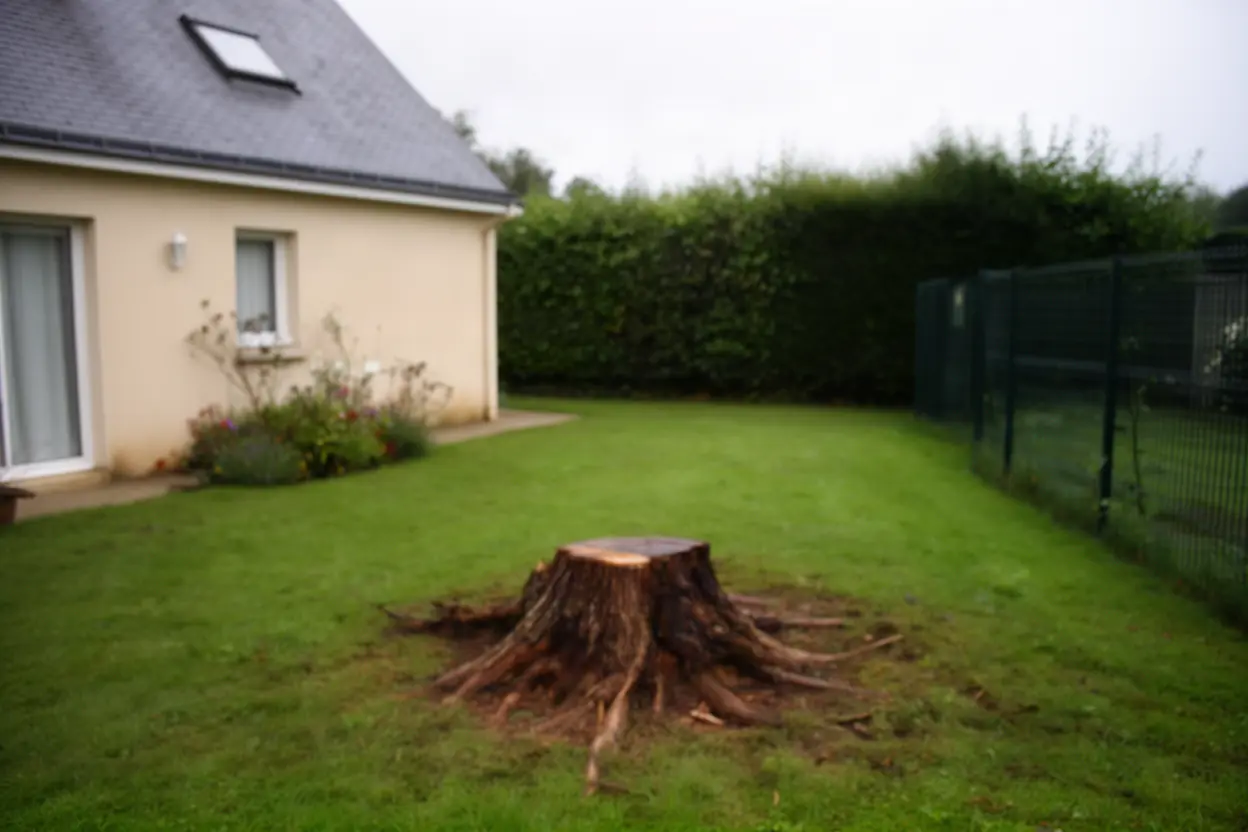 Souche encombrante dans un jardin à Tollevast