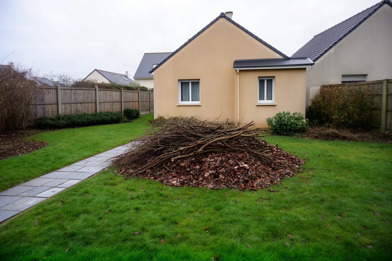 Résidus de branches après travaux d'élagage à Martinvast