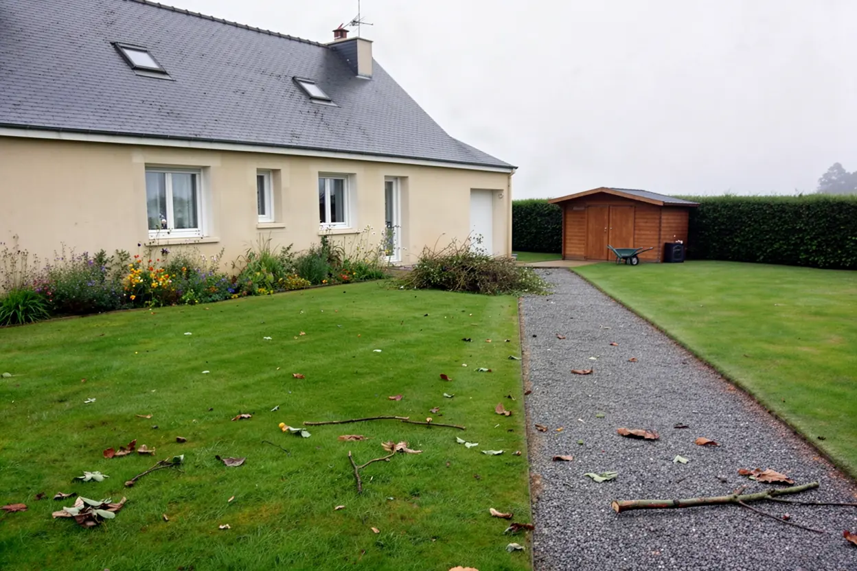Jardin dégagé après ramassage des déchets verts à Nouainville