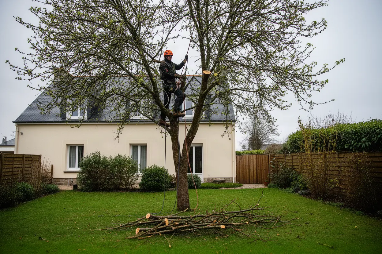 Élagueur taillant un arbre à Cherbourg-en-Cotentin