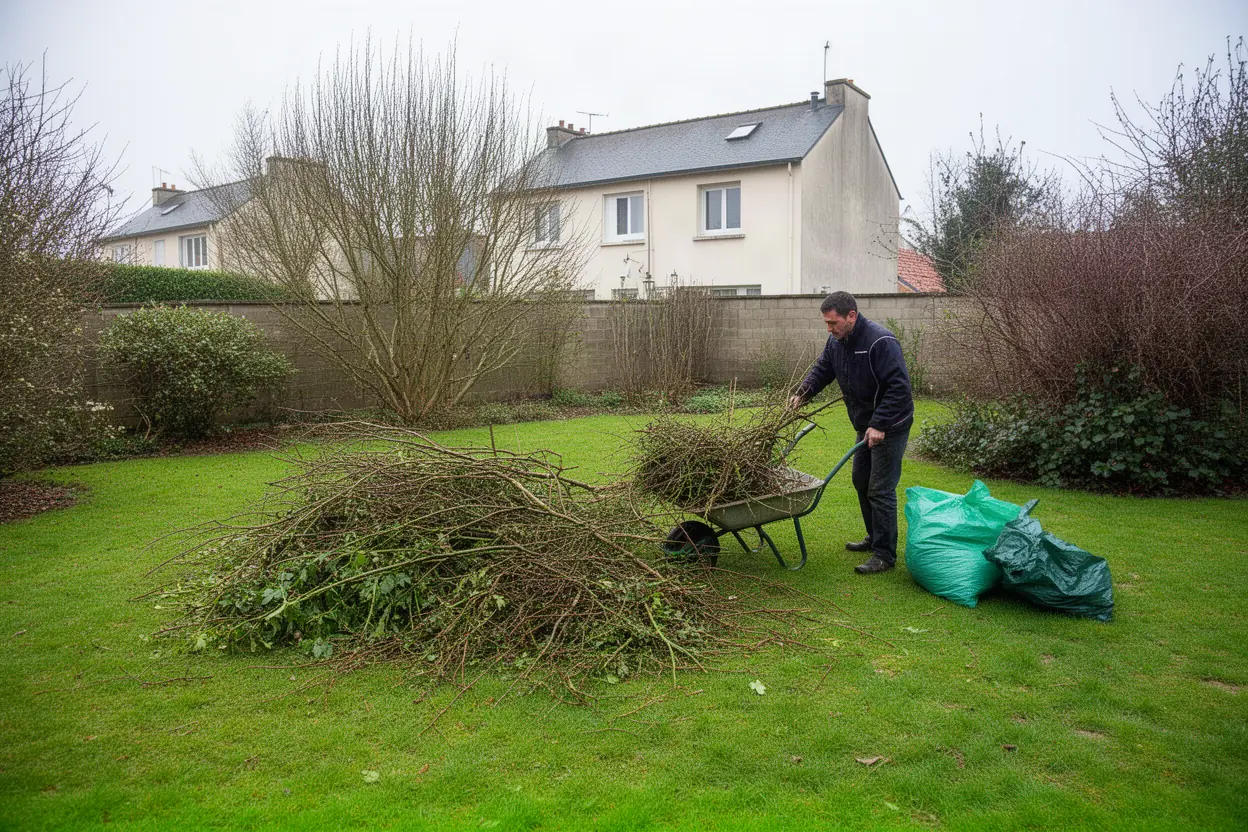 Évacuation de branches après élagage à Tollevast